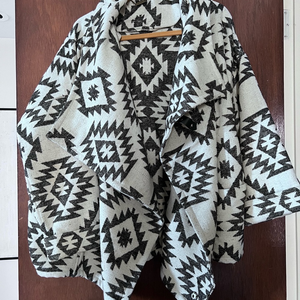 Geometric Patterned Open Front Cardigan
